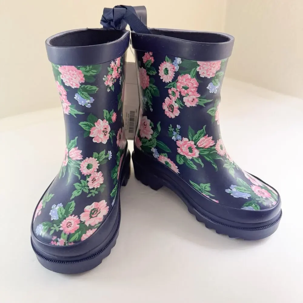 Janie And Jack Rain Boots Toddler Girl Size 4‎ Floral Navy NWT!